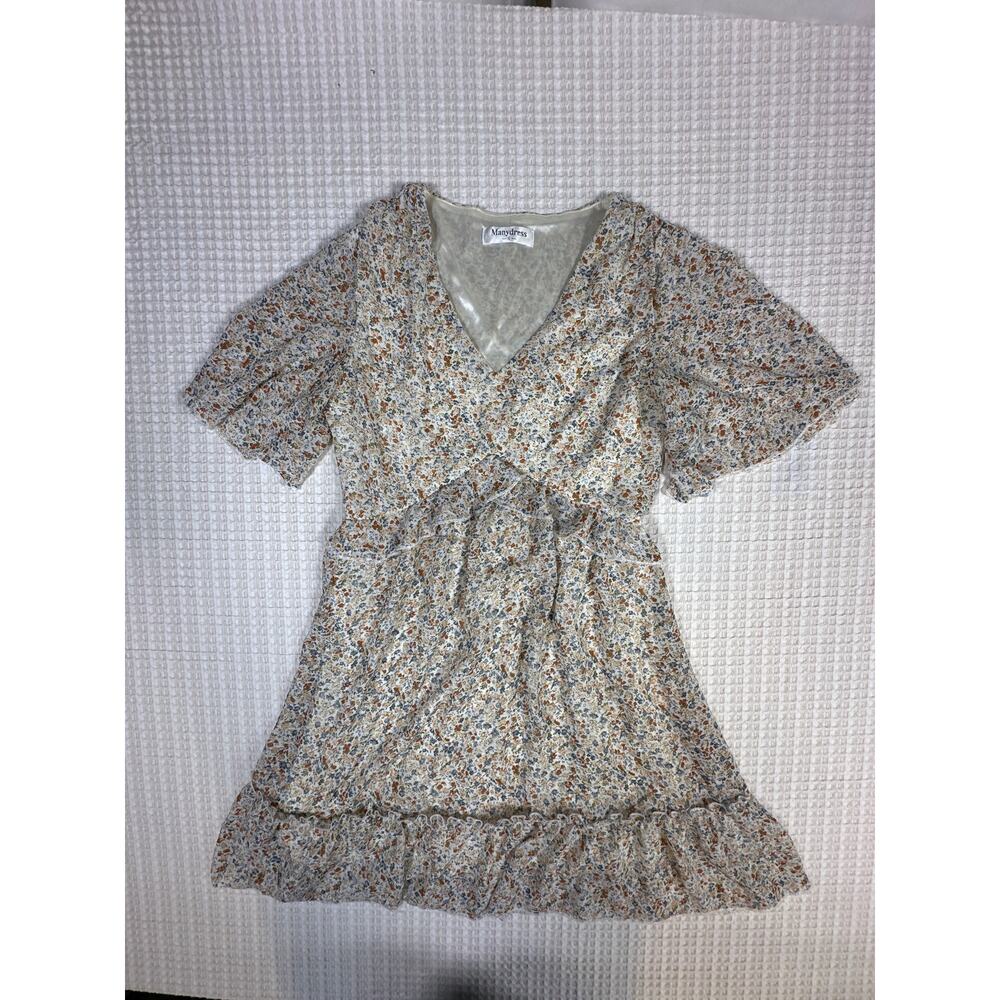 Manydress Floral Mini Dress Cottagecore Milkmaid Ruffle Hem Fit Flare Romantic